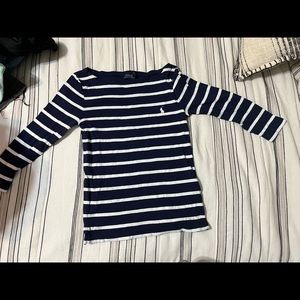 polo ralph lauren 3/4 navy blue and white shirt